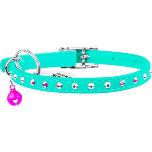 Нашийник для тварин WAUDOG GLAMOUR з резинкою і стразами для кішок (ментоловий) (325413)