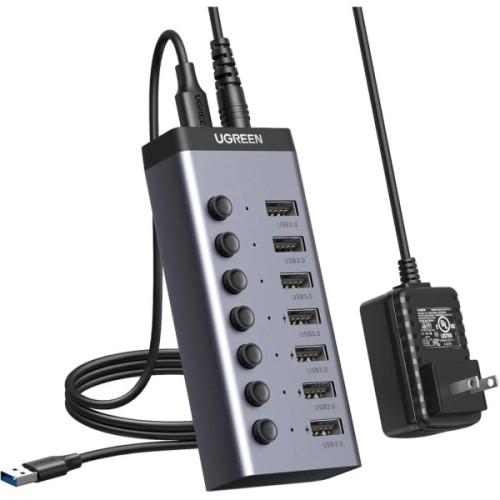 Концентратор Ugreen USB 3.0 to 7xUSB 3.0 with power supply CM481 gray (90307)