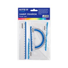 Лінійка Kite набір: лінійка 15 см, 2 косинця, транспортир (блакитна смуга) (K-280-07)