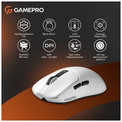 Мишка GamePro Genesis Ranker Wireless/Bluetooth/USB White (GM012W)