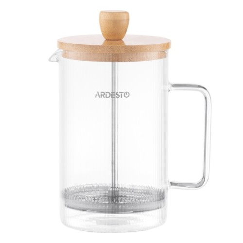 Френч-прес Ardesto Midori, 800мл, боросилікатне скло, бамбук, прозорий (AR1009WL)