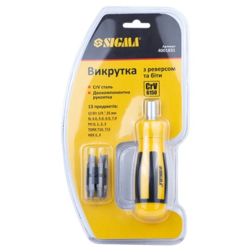 Набір викруток Sigma з реверсом c бітами 12шт CrV (4001831)