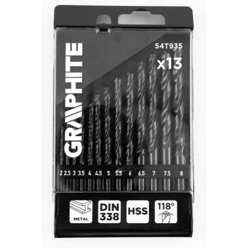 Набір свердл Graphite по металу, HSS, 2–8мм, кейс, 13шт (54T935)