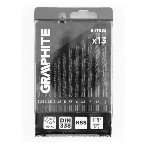 Набір свердл Graphite по металу, HSS, 2–8мм, кейс, 13шт (54T935)