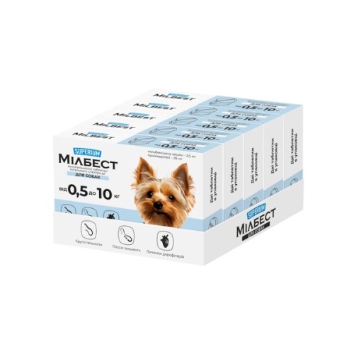 Таблетки для тварин Superium Мілбест Антигельмінтні тотального спектра дії для собак 0.5-10 кг 2 табл. (9166)