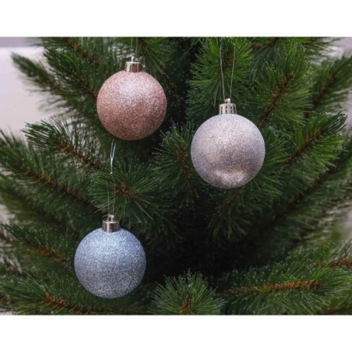 Ялинкова іграшка Chomik пластикові кульки комплект 6 шт, 6 см, блакитний, рожевий, сріблястий (5900779840577)