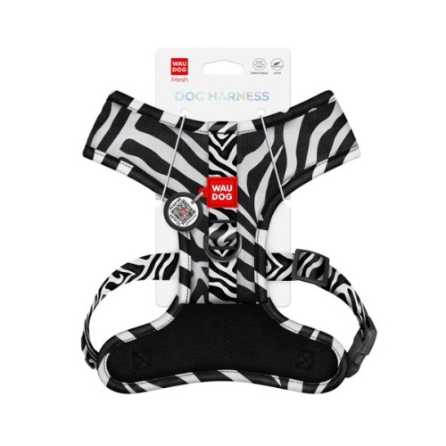 Шлея для собак WAUDOG Mesh дихаюча з QR адресником "Зебра" XS (232-0055)