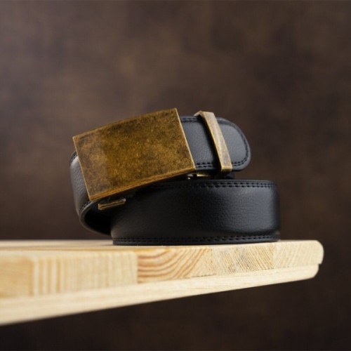 Ремінь Vintage Чоловічий з латунною пряжкою Чорний (20310)