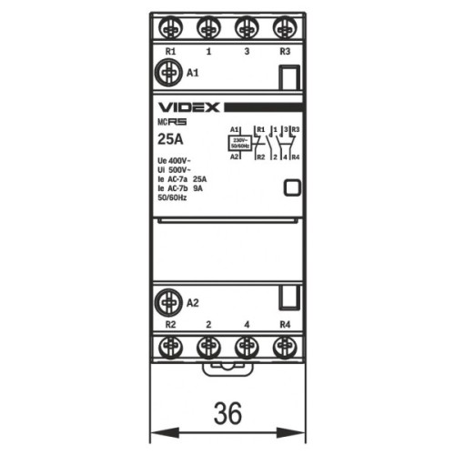 Контактор Videx 4п 25А 2НВ 2НЗ VF-RS-MC2O2C-25 RESIST