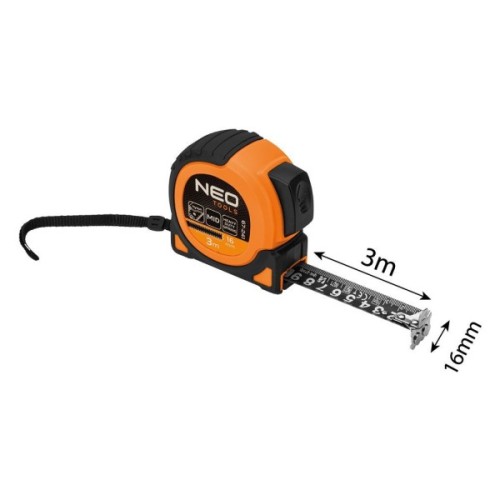 Рулетка Neo Tools Super Black, 3мx16мм, з фіксатором змотування, магніт (67-241)