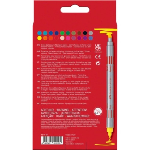Фломастери Faber-Castell двосторонні Double-ended Fibre tip, 20 кольорів (28023)