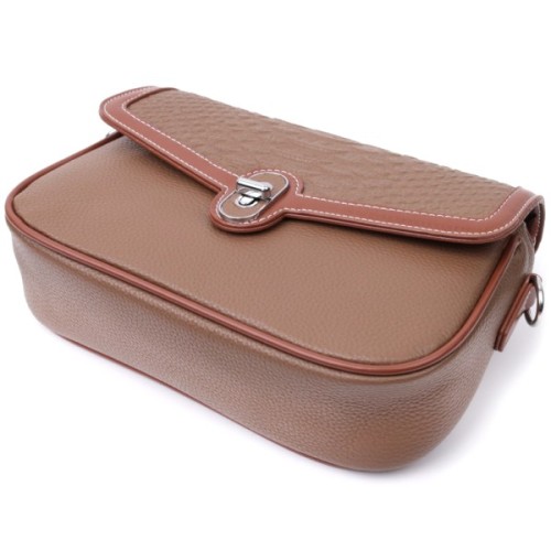 Сумка Vintage Жіноча з фактурним клапаном з натуральної шкіри Коричнева (22621)