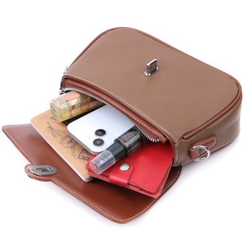 Сумка Vintage Жіноча з фактурним клапаном з натуральної шкіри Коричнева (22621)