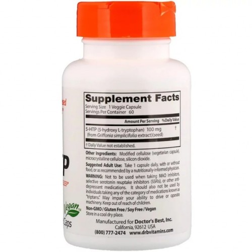Амінокислота Doctor's Best 5-HTP (гідроксітріптофан), 100мг, 60 капсул (DRB-00077)