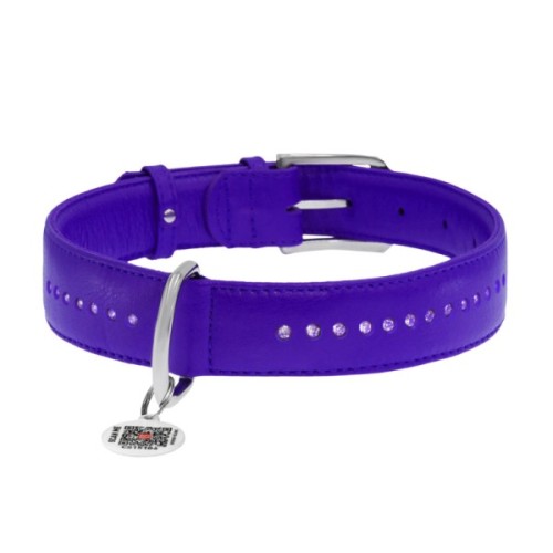 Нашийник для тварин WAUDOG Glamour з QR-паспортом, подвійний Ш 35 мм Д 46-60 см фіолетовий (38829)