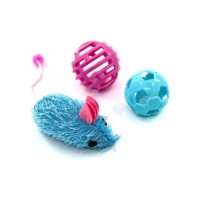 Іграшка для котів Hippie Pet Мишка та два м'ячика, синій і рожевий (HIPSET2303006)