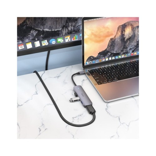 Концентратор HOCO USB-C to HDMI+USB3.0+2xUSB2.0+PD HB27 Metal Gray (6931474769329)