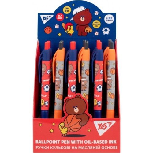 Ручка кулькова Yes Line Friends. Brown`s Sport Club автоматична 0,7 мм синя (412120)