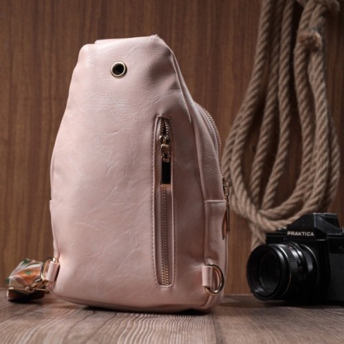 Сумка Vintage Компактна жіноча з однією лямкою через плече з гладкої екошкіри Рожева (22766)