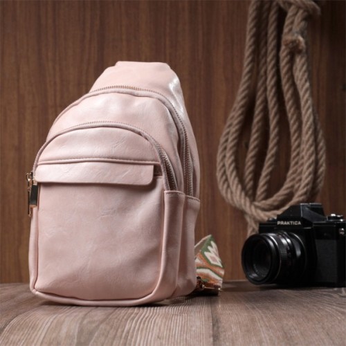 Сумка Vintage Компактна жіноча з однією лямкою через плече з гладкої екошкіри Рожева (22766)