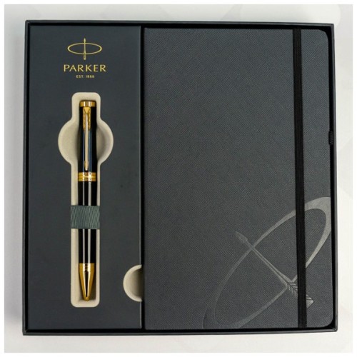 Ручка кулькова Parker INGENUITY Black Lacquer GT BP + блокнот Parker + подар.упак. GIFT24 (60 032b24)
