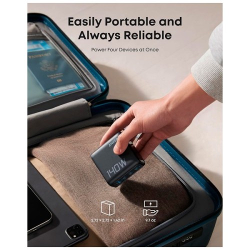 Зарядний пристрій Anker Laptop GaN 140W 3xUSB-C PD3.1 + USB-A + display + cable Black (B2697GZ1)