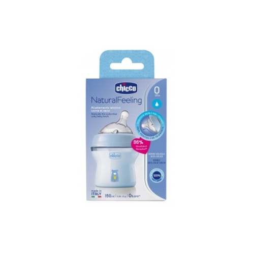 Пляшечка для годування Chicco Natural Feeling Color 150 мл 0 м + Блакитна (81311.20)