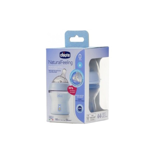 Пляшечка для годування Chicco Natural Feeling Color 150 мл 0 м + Блакитна (81311.20)