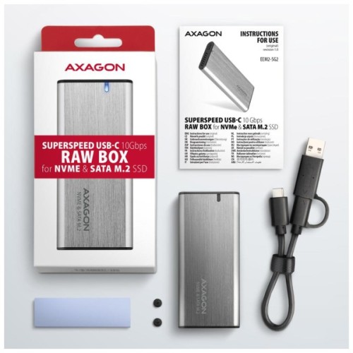 Кишеня зовнішня AXAGON USB-C 3.2 Gen 2 metal box for M.2 NVMe & SATA SSD SuperSpeed (EEM2-SG2)