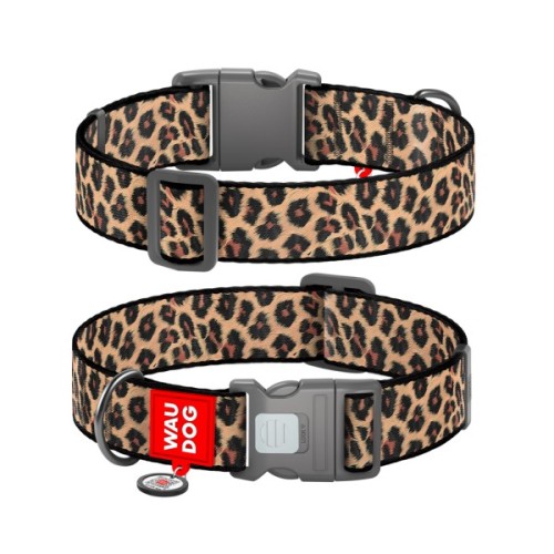 Нашийник для тварин WAUDOG Nylon з QR адресником "Леопард" пластиковий фастекс L (282-4066)