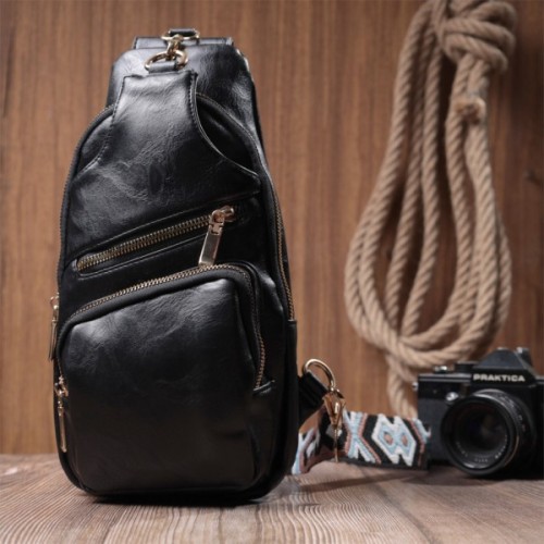 Сумка Vintage Жіноча слінг через плече з екошкіри Чорна (22754)