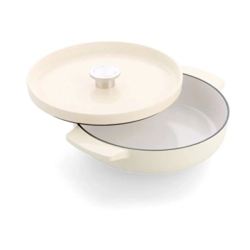 Сотейник KitchenAid Cast Iron чавунний з кришкою, 26 см, 2,77 л, мигдалевий крем (CC009010-001)