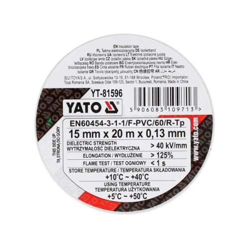 Ізоляційна стрічка Yato 15 ММ X 20 М X 0,13 ММ, біла (YT-81596)