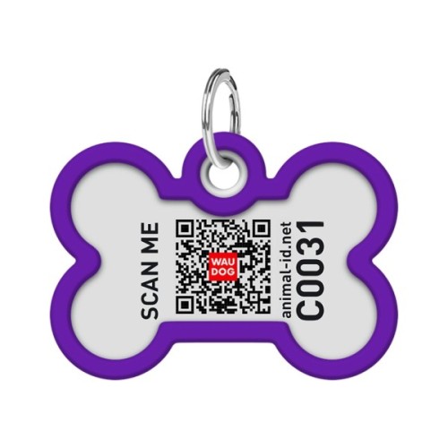 Адресник для тварин WAUDOG Smart ID з QR паспортом "Градієнт фіолетовий", кістка 40х28 мм (231-4034)
