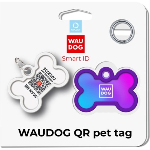 Адресник для тварин WAUDOG Smart ID з QR паспортом "Градієнт фіолетовий", кістка 40х28 мм (231-4034)