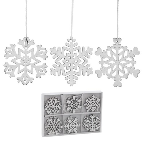 Ялинкова іграшка Chomik Сніжинки, 18 шт, 4,5 см, дерево білі (5900779878983)