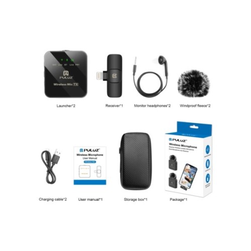 Мікрофон Puluz для iPhone/iPad 8-контактний приймач і два мікрофони Black (PU647B)