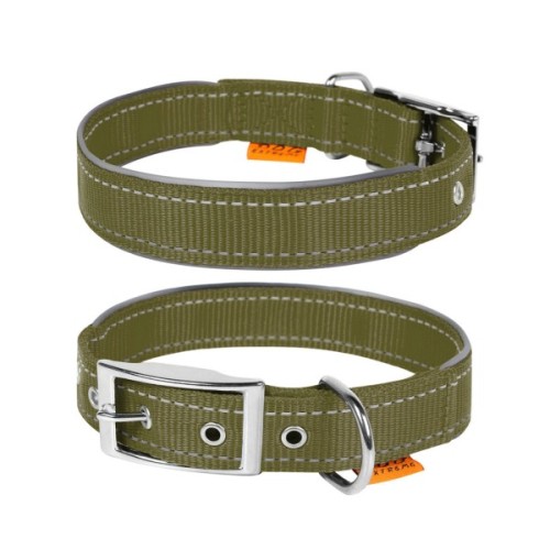 Нашийник для тварин Dog Extreme подвійний зі світловідбиваючою вставкою Ш 14 мм Д 27-35 см хакі (670231)