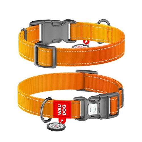 Нашийник для тварин WAUDOG Nylon Mono з QR паспортом, пластиковий фастекс M помаранчевий (52104)