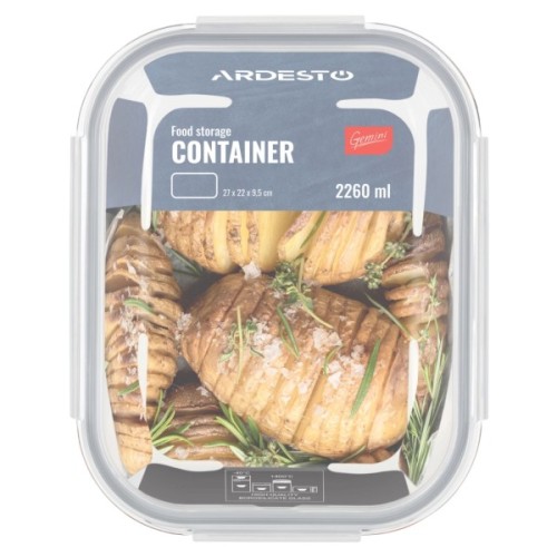 Харчовий контейнер Ardesto Gemini прямокутний, 2.26л, боросилікатне скло, прозорий (AR1222RCB)