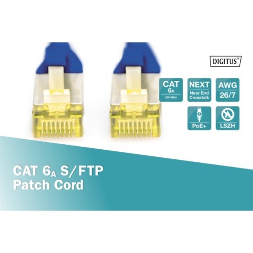 Патч-корд 0.25м, SFTP, cat.6A, AWG 26/7, Cu, LSZH, blue Digitus (DK-1644-A-0025/B)
