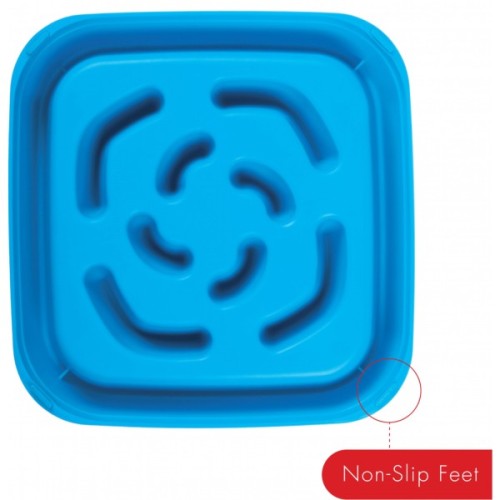 Посуд для собак Dexas Силіконова квадратна миска Slow Maze Feeder для повільного годування 1.44 л блакитна (0084297309749)