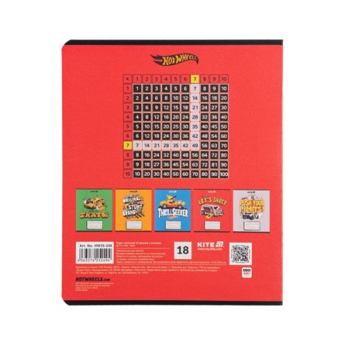 Зошит Kite Hot Wheels, 18 аркушів, клітинка (HW25-236)