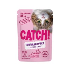 Вологий корм для кішок Catch! три види м’яса з овочами в желе 85 г (4820261921984)