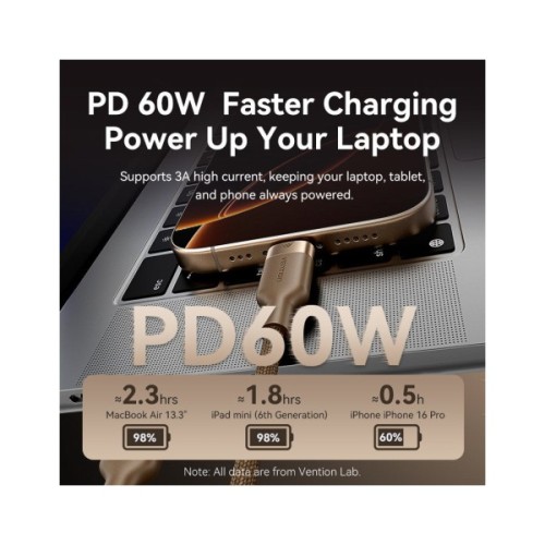 Дата кабель USB-C to USB-C 1.0m 3A aluminum gold Vention (TRDJF)