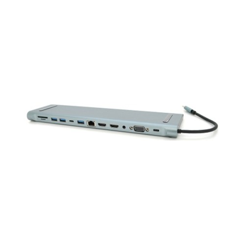 Концентратор Voltronic USB-C 12-in-1 USB-C + 2xUSB 2.0 + USB 3.0 + 2xHDMI + VGA + SD/TF + RJ45 + 3.5mm + PD 0.1m silver (YT-HTC12in1)