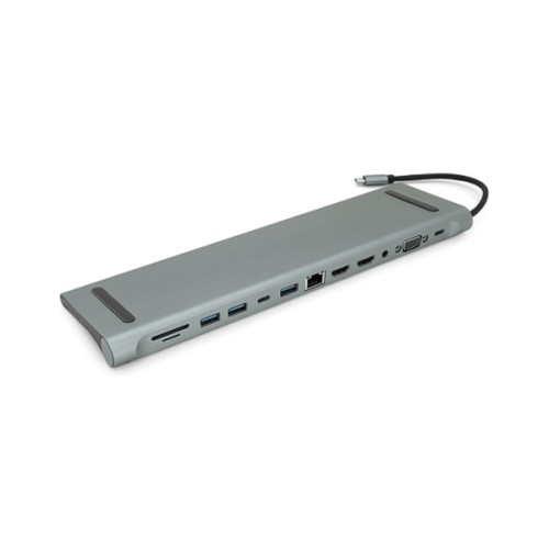 Концентратор Voltronic USB-C 12-in-1 USB-C + 2xUSB 2.0 + USB 3.0 + 2xHDMI + VGA + SD/TF + RJ45 + 3.5mm + PD 0.1m silver (YT-HTC12in1)