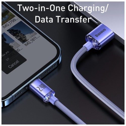Дата кабель USB 2.0 AM to Lightning 1.2m 2.4A Crystal Shine Series purple Baseus (CAJY000005)