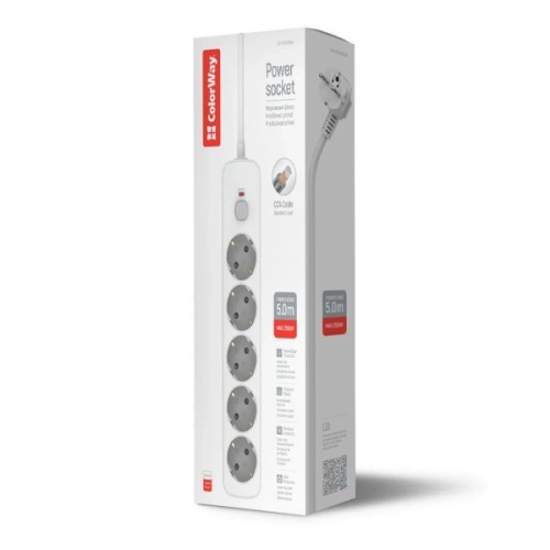Мережевий фільтр живлення ColorWay CCA-3G1MM 5 розеток, 5m White (CW-PSEA1055W)