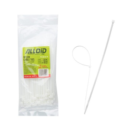 Стяжка Alloid 3.6х150мм, пластик, 100шт./уп., білий (PC-36150W)